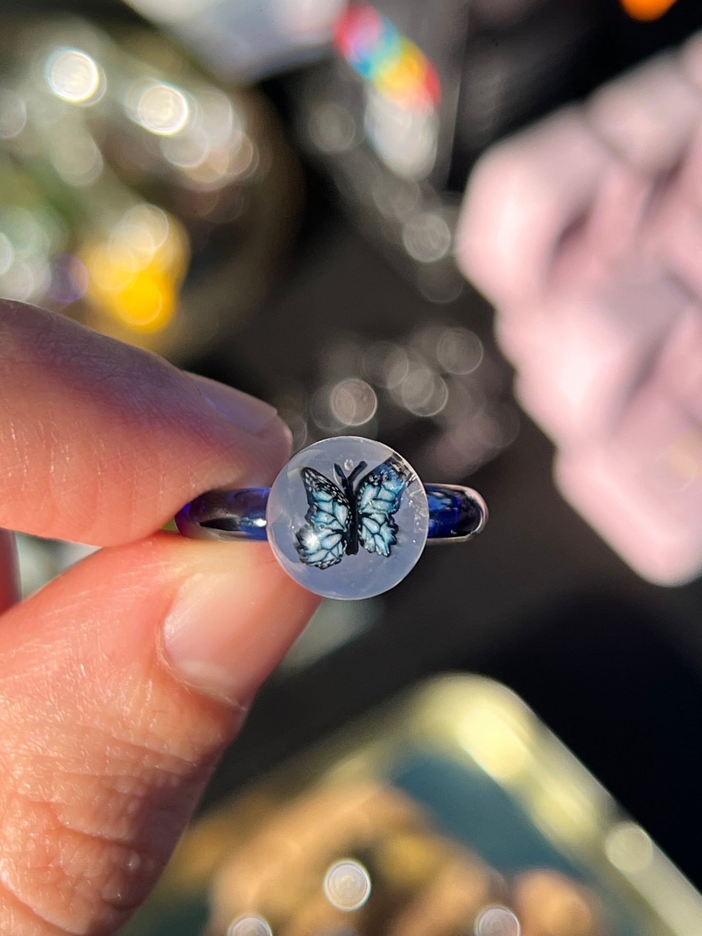 Ring size 4 - blue, butterfly mille (UV)